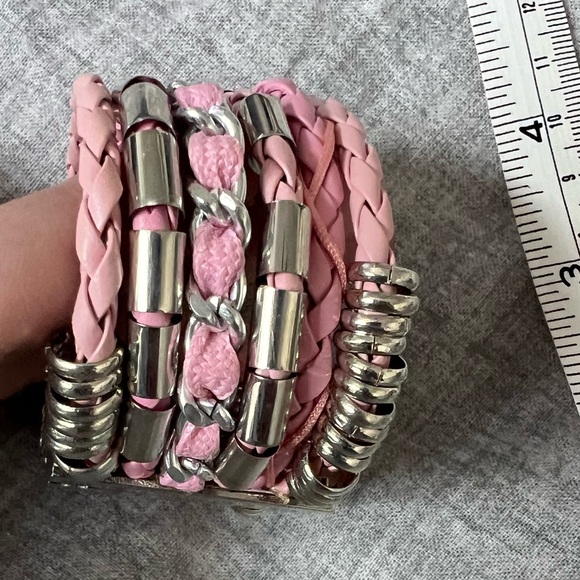 Pink and Silver Braided Magnetic Bracelet - Picture 1 of 3